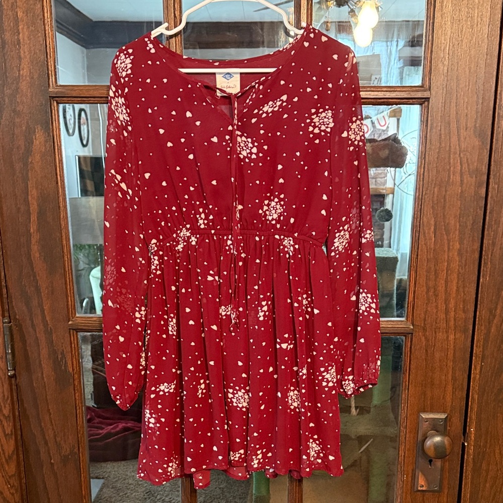 Wild Blue Sadie Robertson Womens Burgundy Heart Print Long Sleeve Mini Dress‎ M